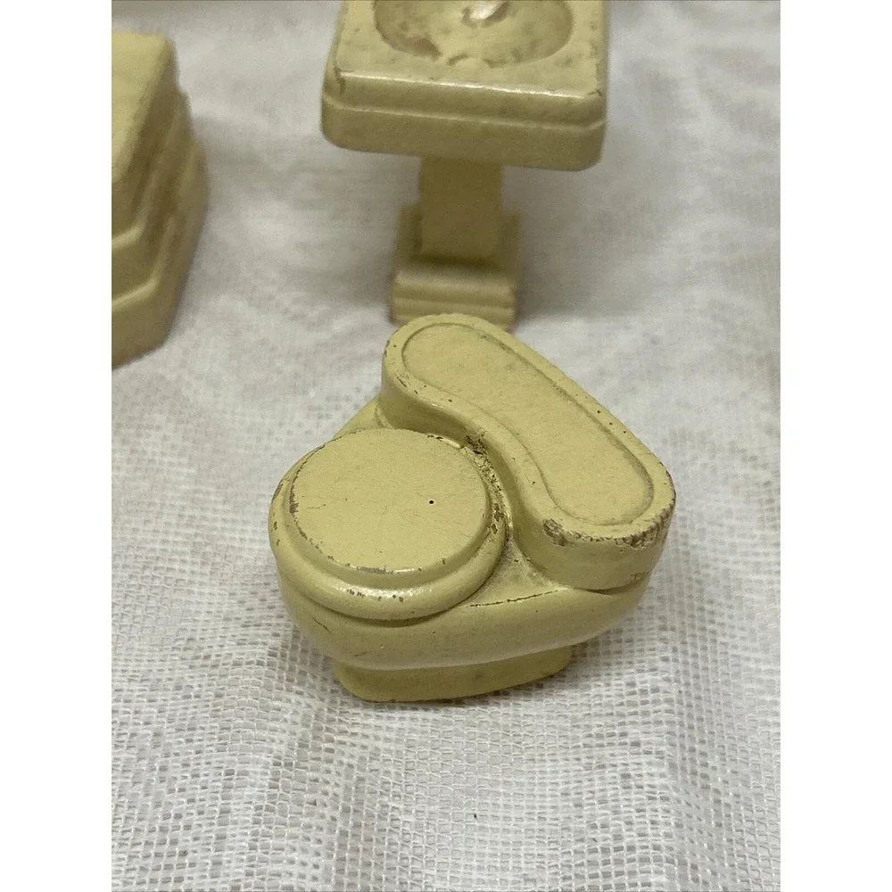 Vintage 1940s Doll House Furniture Yellow Wooden Bathtub, Sink and Toilet‎ 1:16